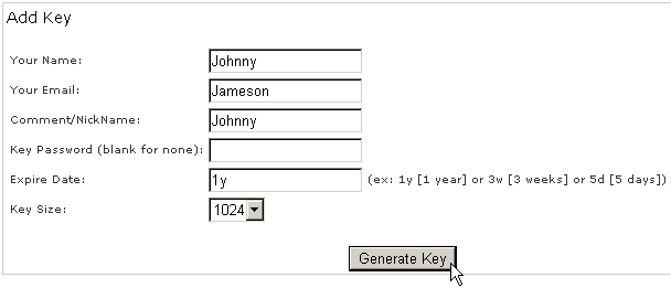 Generating a public and private key