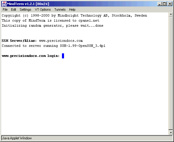 MindTerm SSL Shell window