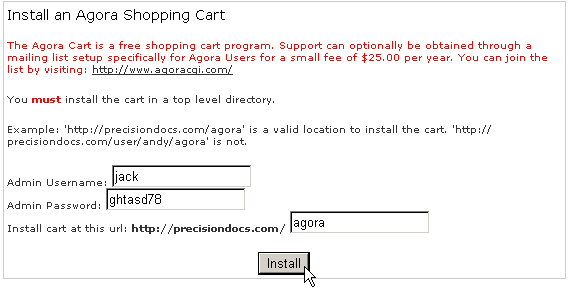 Installing an Agora Shopping Cart