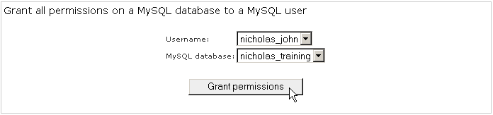 Granting a user's permissions to a MySQL database
