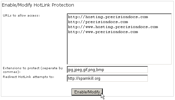 Enabling hotlink protection